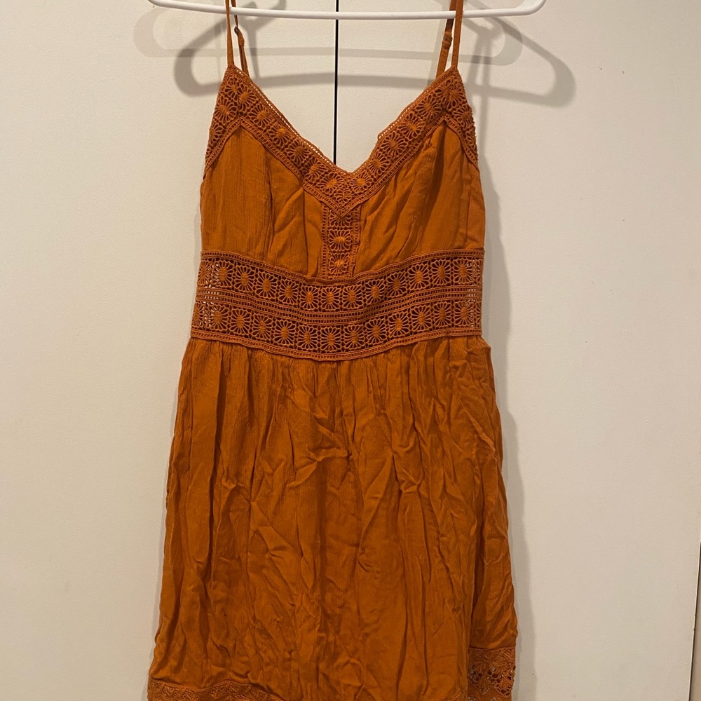 Abercrombie and Fitch Orange Adjustable Spaghetti Crochet Sun dress size L Large